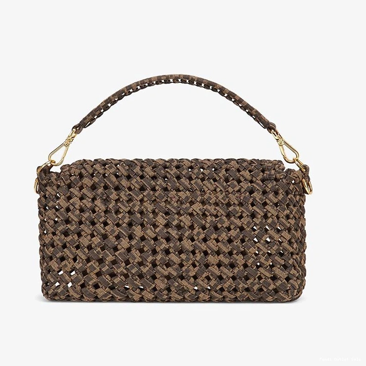 Affordable Baguette Interlace Medium Bag In Fabric Coffee Fendi 0822